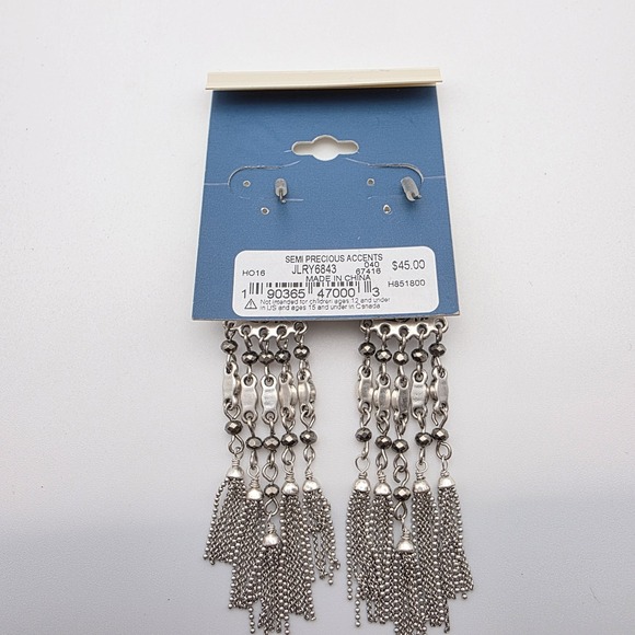 New! LUCKY BRAND Extra Long‎ Earrings Howlite Silver Tone Chain Link Tassels - Picture 5 of 7